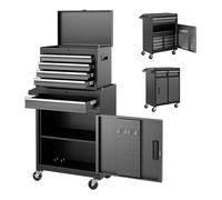 GOPLUS Servante d’Atelier avec Coffre Amovible, 28 x 59 x 102CM, Caisse à Outils Roulant avec 5 Tiroir Verrouillable & Armoire à Étagère Réglable, Poignée Latérale, pour Garage, Atelier(Noir+Gris)