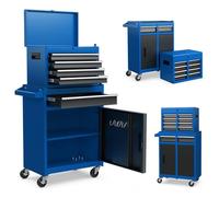 GOPLUS Servante d’Atelier avec Coffre Amovible, 28 x 59 x 102CM, Caisse à Outils Roulant avec 5 Tiroir Verrouillable & Armoire à Étagère Réglable, Poignée Latérale, pour Garage, Atelier(Bleu+Noir)