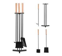 GOPLUS Serviteur Cheminée 4 Pcs en Métal, Accessoires Cheminée 71 CM avec Tisonnier, Pelle, Balai et Support, Ensemble Accessoire Poele a Bois, Kit d'Outils à Foyer pour Intérieur&Extérieur