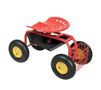 GOPLUS Siège de Jardin Roulant Pivotant à 360°, Panier de Rangement pour Outils, Tabouret et siège de Travail Extérieur, Hauteur Réglable, pour Jardinage et Plantation, Charge 150kg (Rouge)