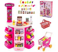 GOPLUS Supermarché Enfant avec Comptoir, Chariot de Course et Panier, Balance Simulée, Caisse Enregistreuse avec Lumineux et Sonores, Marchande en PP avec 29 Accessoires pour 3+ Ans (Rose)