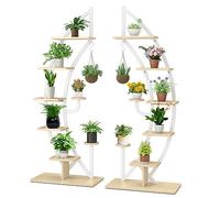GOPLUS Support Plantes Interieur en Métal à 6 Niveaux, 2 Porte Plante Interieur Incurvé et 14 Étagère pour Jardinière en Forme de Demi-lune avec Crochet, Présentoir Bonsaï pour Salon, Balcon