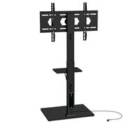GOPLUS Support TV Sur Pied avec Blocs Multiprises Réglable en Hauteur 108-132cm, Pivotant à 5°, Pied de Tele Universel avec Étagère, pour Téléviseurs de 32-70 Pouces, Jusqu'à 50 kg, Max VESA 600x400mm