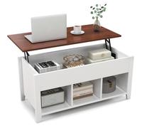 GOPLUS Table Basse avec Plateau Relevable,Espace de Rangement Caché,Table Basse Surélevée Moderne pour Salon,Bureau,Blanc