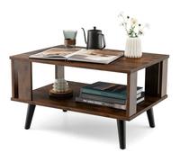 GOPLUS Table Basse en Bois, Table Basse à 2 Niveaux avec Pieds de Soutien, Rectangulaire Compacte, Style Moderne pour Salon,