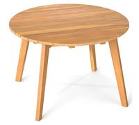 GOPLUS Table Basse Exterieur 62x40cm, Petite Table de Jardin en Bois d'Acacia avec Plateau Rond à Lattes&4 Pieds Fiables, Montage Facile, Meuble de Bistrot pour Terrasse Balcon Piscine, Charge 75kg