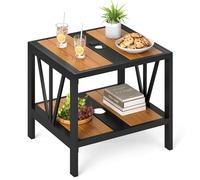 GOPLUS Table Basse Jardin Exterieur à 2 Niveaux avec Trou de Parasol 4 cm, Table d'Appoint Pieds Parasol de Bistrot en Métal avec Étagère de Rangement pour Balcon,Piscine, 52 x 46 x 45CM