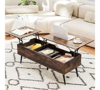 GOPLUS Table Basse Relevable avec Rangement, Table de Salon Plateau Relevable avec Compartiments Cachés et 2 Plateaux Relevables, pour Bureau,111 x 48 x 40-53,5 cm (Marron)