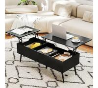 GOPLUS Table Basse Relevable avec Rangement, Table de Salon Plateau Relevable avec Compartiments Cachés et 2 Plateaux Relevables, pour Bureau,111 x 48 x 40-53,5 cm (Noir)