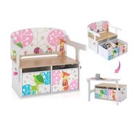 GOPLUS Table Chaise Enfant, 3-en-1 Banc d'Activités Convertible avec 2 Bacs en Tissu Amovibles, Coffre de Rangement pour Salle de Jeux, Chambre d'enfant, Maternelle, Charge 60/10KG, Blanc