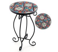 GOPLUS Table d’Appoint en Mosaïque, Table d’Appoint Ronde avec Plateau en Carreaux&Cadre en Métal Robuste, Support pour Plantes, Convient pour Balcon, Terrasse, Jardin, 30X30X50 CM (Multicolore)