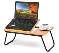 GOPLUS Table d’Ordinateur Pliable, Table de Lit Adjustable avec Plateau 4 Angles d’Inclinaison et Dispositif Inférieur, Support de Souris Latéral, Tapis Antidérapants, 62 x 32 x 23 CM