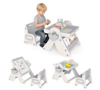GOPLUS Table d'Activité Enfant avec Chaise 9 en 1, 3 Hauteurs Réglables, avec Plateau Réversible, Tableau Blanc, Porte-stylos, Panier de Rangement, Table de Jeux Enfant pour 18+ Mois (Gris)