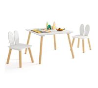 GOPLUS Table d'Activités Enfant avec Chaise, Dossier Ergonomique en Forme d'Oreille de Lapin, Coins Arrondis 2 Chaises pour Filles Garçon pour Dessin, Étude (Blanc)