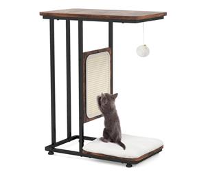 GOPLUS Table d'Appoint avec Griffoir pour Chat, Coussin Lavable Amovible, Boule Pompon Tintante, Table d'Appoint en Forme de C Style Moderne pour Chat, 50x30x64cm