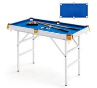 GOPLUS Table de Billard Portable de 122 cm, Mini-Billard avec Pieds Pliables, Jeu d'Arcade d'Intérieur avec 16 Boules, 2 Queues, 2 Craies, 1 Pinceau et 1 Triangle pour Enfants et Adultes (Blanc)
