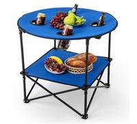 GOPLUS Table de Camping Ronde Pliante et Portable avec 4 Porte-gobelets,Étagère et Sac de Transport-D.72x59CM-Charge 40KG