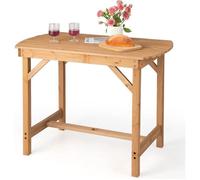 GOPLUS Table de Jardin en Bois de Sapin Massif 100x60x75CM,Charge 180KG avec Trou de Parasol pour 4-6 Personnes,pour Patio-Jardin