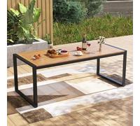 GOPLUS Table de Jardin Rectangulaire 8 Personnes 200 x 90 cm, Table à Manger Exterieur en Bois d'Acacia FSC avec Trou pour Parasol Intégré et Cadre Métallique, pour Véranda,Balcon, Charge 80KG