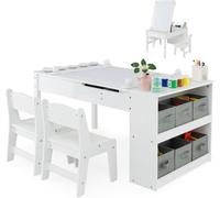 GOPLUS Table Enfant 3 Ans+ 2 Chaises-Plateau Relevable-Table d'Activité-6 Bacs de Rangement-5 Pots à Peinture-Blanc