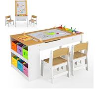 GOPLUS Table Enfant 3 Ans+ 2 Chaises-Plateau Relevable-Table d'Activité-6 Bacs de Rangement-6 Pots à Peinture-Naturel