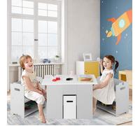 GOPLUS Table Enfant avec 2 Chaises 3 Ans+,Table d'Activités 4 en 1 avec Banc de Rangement,Boucle de Sécurité,Charge 30kg