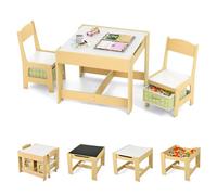 GOPLUS Table Enfant avec 2 Chaises, 3-en-1 Petite Table de Dessin, Réversible à Double Face avec Tableau Noir, 2 Boîtes de Rangement, Bureau Enfant Polyvalente pour Manger, Etudier et Jouer (Vert)
