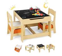 GOPLUS Table Enfant avec 2 Chaises, 3-en-1 Petite Table de Dessin, Réversible à Double Face avec Tableau Noir, 2 Boîtes de Rangement, Bureau Enfant Polyvalente pour Manger Etudier Jouer