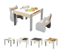 GOPLUS Table Enfant avec 2 Chaises, 4 en 1 Table d’Activité avec Plateau Rabattable à Double Face Tableau Noir/Blanc, Petit Bureau Enfant avec Rangement pour 3-6 Ans, Charge 30KG, Gris