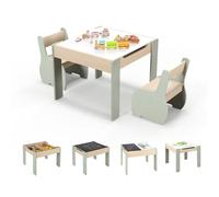GOPLUS Table Enfant avec 2 Chaises, 4 en 1 Table d’Activité avec Plateau Rabattable à Double Face Tableau Noir/Blanc, Petit Bureau Enfant avec Rangement pour 3-6 Ans, Charge 30KG, Vert