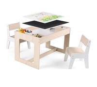 GOPLUS Table Enfant avec 2 Chaises, 4 en 1 Table d'Activité avec Plateau Réversible et Tableau Blanc Noir, pour Dessiner Jouer Lire, Bureau Enfant avec Rangement pour 3-6 Ans (Naturel)