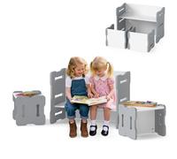 GOPLUS Table Enfant avec 2 Chaises, Bureau Enfant et Chaises Gain de Place, 3 PCS Petit Table d'Activités Modulable en Bois pour Jouer Etudier Manger, pour Garcon Fille 3+ Ans (Gris)