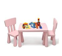 GOPLUS Table Enfant avec 2 Chaises, Petite Table d'Activité Enfant en Plastique pour Manger, Étudier, Jouer, pour Filles Garçon 1-7 Ans, Charge 50KG (Rose)
