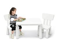 GOPLUS Table Enfant avec 2 Chaises, Petite Table d'Activité Enfant en Plastique pour Manger, Étudier, Jouer, pour Filles Garçon 1-7 Ans, Charge 50KG (Blanc)