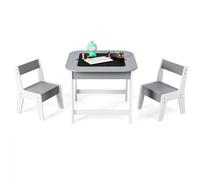 GOPLUS Table Enfant avec 2 Chaises, Table d'Activité avec Plateau Réversible et Tableau Noir, Bureau Enfant avec Rangement pour 3-6 Ans, pour Manger Jouer et Dessiner (Gris)