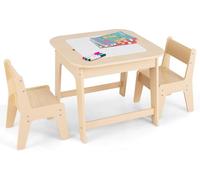 GOPLUS Table Enfant avec 2 Chaises, Table d'Activité avec Plateau Réversible et Tableau Noir, Bureau Enfant avec Rangement pour 3-6 Ans, pour Manger Jouer et Dessiner (Naturel)