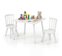 GOPLUS Table Enfant avec 2 Chaises, Table d'Activités Bebe avec Chaise Dossier Courbé et Assises Rondes, Pied en Bois de Pin, Petit Bureau Enfant pour Chambre, Maternelle (Blanc)