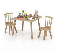 GOPLUS Table Enfant avec 2 Chaises, Table d'Activités Bebe avec Chaise Dossier Courbé et Assises Rondes, Pied en Bois de Pin, Petit Bureau Enfant pour Chambre, Maternelle (Naturel)