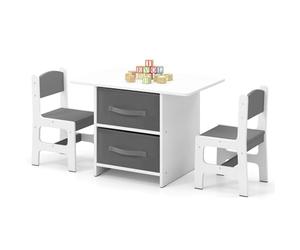 GOPLUS Table Enfant avec 2 Chaises, Table d'Activités Enfant avec Rangement, 2 Compartiments 2 Boîtes, Plateau Spacieux, Charge 50KG, pour Lire, Écrire, Dessiner et Jouer (Gris)