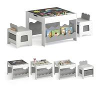 GOPLUS Table Enfant avec 2 Chaises, Table d'Actvité avec Plateau Réversible Tableau Noir, Bibliothèques Latérales, Tiroirs en Tissu Amovibles, Bureau Enfant Fille Garçon 3+ Ans (Gris)