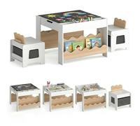 GOPLUS Table Enfant avec 2 Chaises, Table d'Actvité avec Plateau Réversible Tableau Noir, Bibliothèques Latérales, Tiroirs en Tissu Amovibles, Bureau Enfant Fille Garçon 3+ Ans (Naturel)