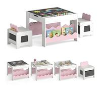 GOPLUS Table Enfant avec 2 Chaises, Table d'Actvité avec Plateau Réversible Tableau Noir, Bibliothèques Latérales, Tiroirs en Tissu Amovibles, Bureau Enfant Fille Garçon 3+ Ans (Rose)