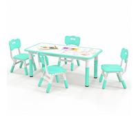 GOPLUS Table Enfant avec 4 Chaises, Réglable en Hauteur, Table a Dessin Enfant d'Activité avec Plateau à Graffitis, Bebe18+ Mois pour Chambre d'enfant, Maternelle (Vert)
