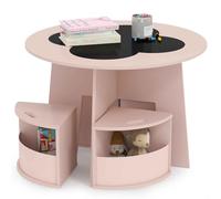 GOPLUS Table Enfant avec 4 Chaises, Table de Dessin Enfant avec Plateau en Tableau Noir, Petite Table d'Activités Ronde Empilable avec Tabourets de Rangement pour Jouer Manger Etudier (Rose)