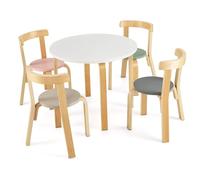 GOPLUS Table Enfant avec Chaise 5 PCS, Table Ronde en Bois de Peuplier avec Dossier Incurvé, Surface Imperméable, Meuble Enfant pour Travailler, Manger, Jouer, Charge 25KG, 60x50x50CM (Coloré)