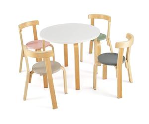 GOPLUS Table Enfant avec Chaise 5 PCS, Table Ronde en Bois de Peuplier avec Dossier Incurvé, Surface Imperméable, Meuble Enfant pour Travailler, Manger, Jouer, Charge 25KG, 60x50x50CM (Coloré)