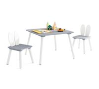 GOPLUS Table Enfant avec Chaise, d'Activités pour Tout-Petits, Dossier Ergonomique en Forme d'Oreille de Lapin, Coins Arrondis, 2 Chaises pour Filles Garçon, Dessin, Étude (Gris)