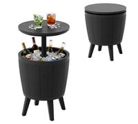 GOPLUS Table Glacière 38 L, Table d'Appoint d'Extérieur avec Plateau Télescopique, Seau à Glace, Table de Cocktail, 12H Froid pour Jardin, Fête, Bord de Piscine,Charge 50+20KG (Noir,φ49x84CM|38L)