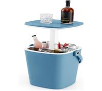 GOPLUS Table Glacière Extérieur 15 L avec Couvercle Rétractable, 6H Froid, Ouvre-Bouteille et Poignée Portable, Charge 75KG, Bleu
