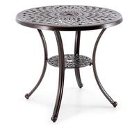 GOPLUS Table Jardin Exterieur Ronde Φ79 x 71 cm en Fonte d'Aluminium, Table Balcon Salle Manger avec Trou Parasol, Résistante aux Intempéries, Charge 70KG